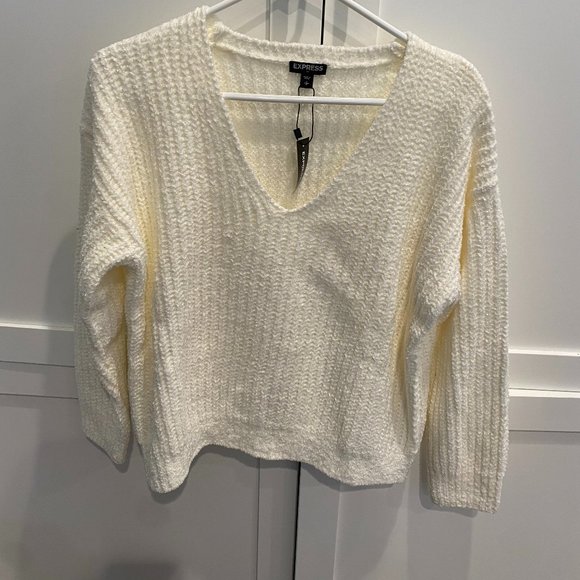 BRAND NEW EXPRESS CREAM V NECK SWEATER SIZE SMALL - Picture 1 of 4